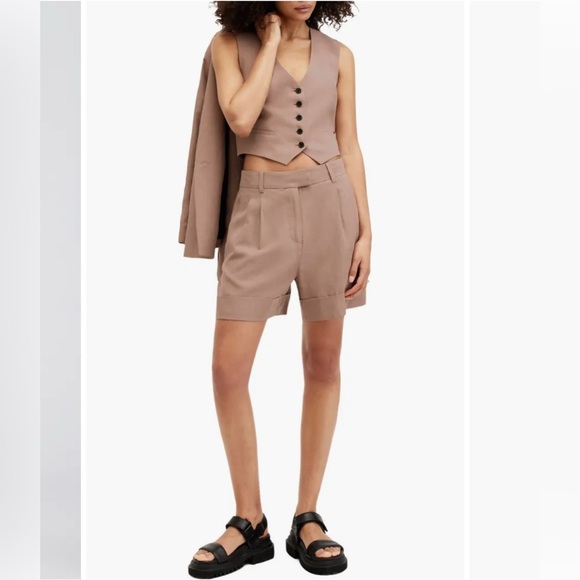 AllSaints Deri Lyn Cuff Suit Tailored Shorts Tan Size 8 NEW NWT - Picture 4 of 11